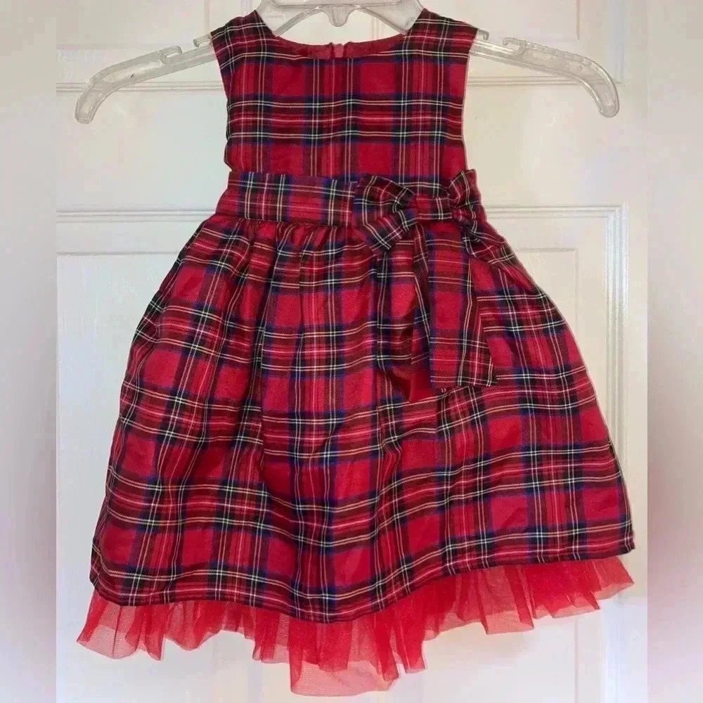 Baby Girl DORISSA red Blue green Plaid Sleeveless Full Bow Dress 18m Christmas